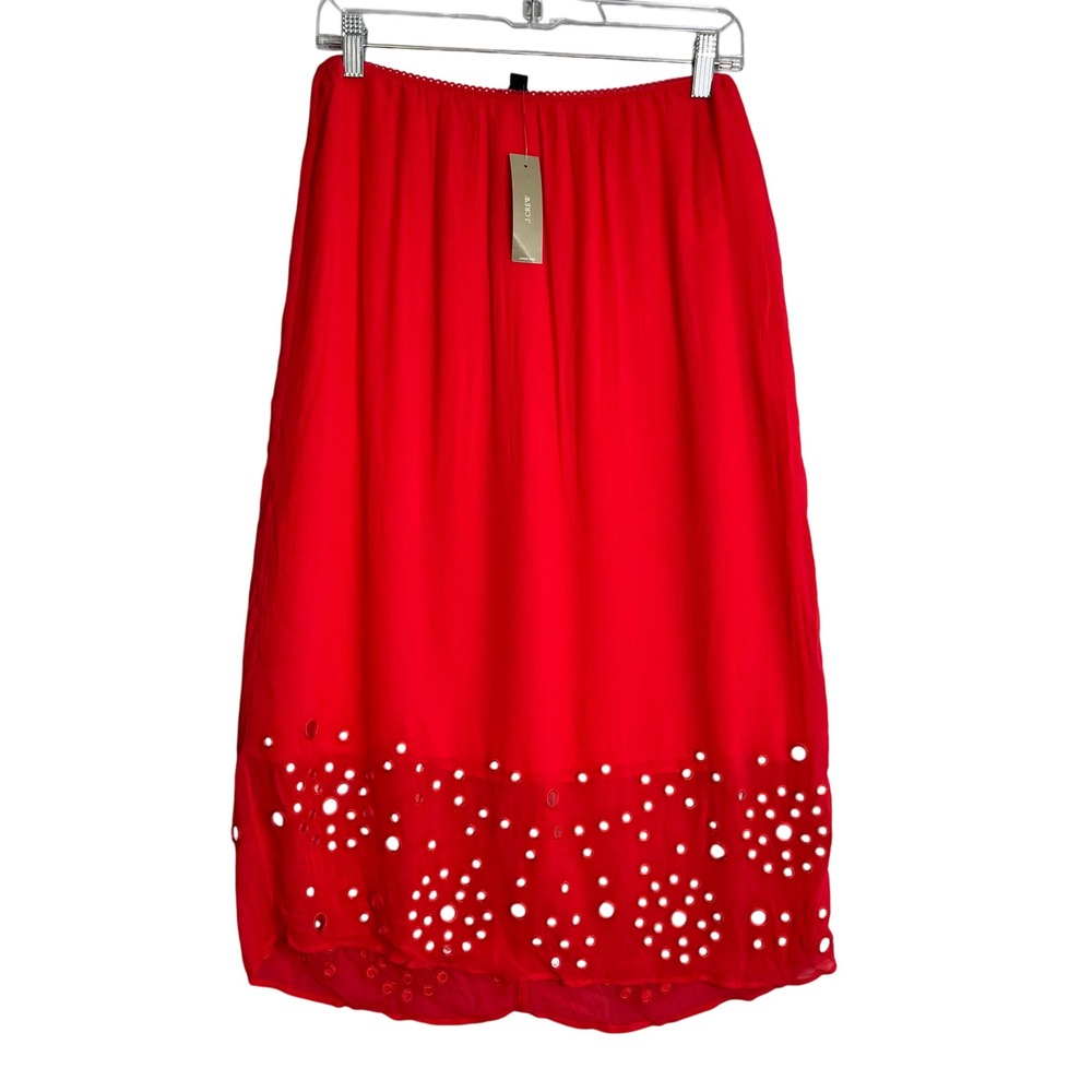 New J. Crew Chiffon Slip Skirt With Mirror Embellishments Womens XS Vintage Red